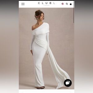 CLUBL London White One-Shoulder Draped Maxi Gown